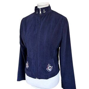 Vintage Jacket Womens Size Medium Nautical Embroidered Anchor Navy Fitted Blazer